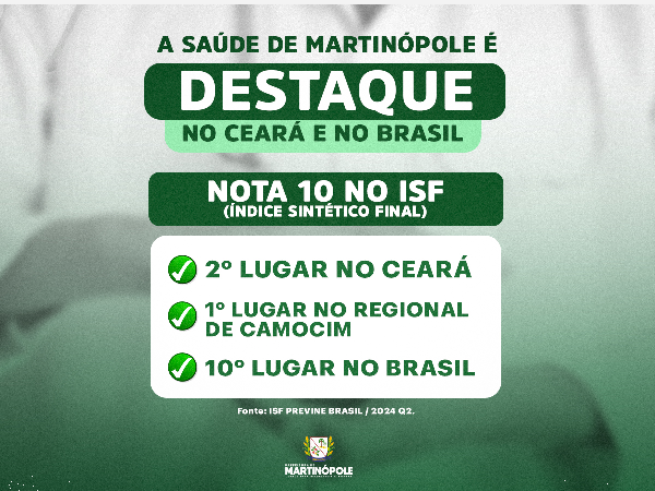 A SAÚDE DE MARTINÓPOLE É DESTAQUE NO CEARÁ E NO BRASIL!